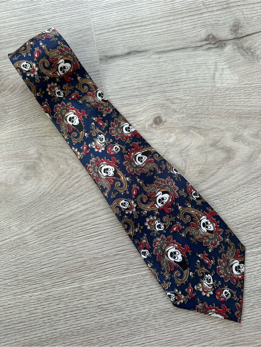 Gold City Disney Mickey Mouse 100% Silk Paisley Necktie Navy Blue Vintage 90’s